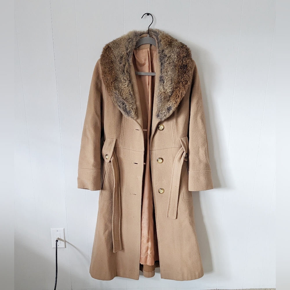 Jill Jr vintage 1960s wool coat with rabbit collar